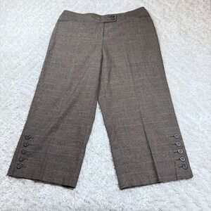 Cabi Pants 12 Plaid Cropped Wide Leg Button Cuff Career Casual Trousers Preppy